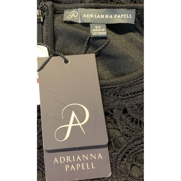 Adrianna Papell Women Top Blouse Plus 2X Black Lace 3/4 Tunic Cold Shoulder New - Picture 4 of 7